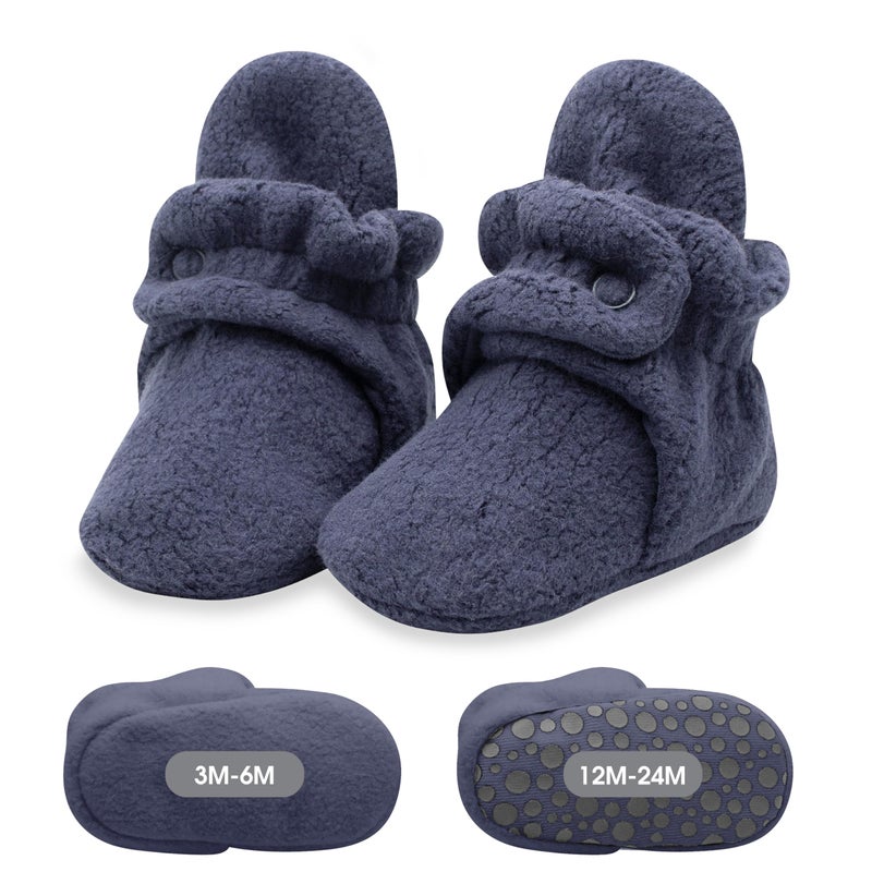 Zutano Unisex Cozie Fleece Baby Booties with Grippers, Baby Essentials, Denim Navy, 18 Months - Image 1